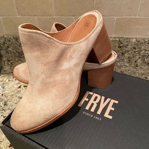 Frye beige suede mules